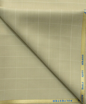 J.Hampstead Men's 45% Wool Checks Super 110's1.30 Meter Unstitched Trouser Fabric (Beige)