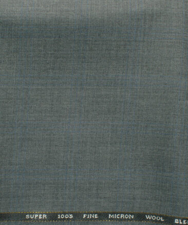 J.Hampstead Men's 45% Wool Checks Super 100's1.30 Meter Unstitched Trouser Fabric (Grey)