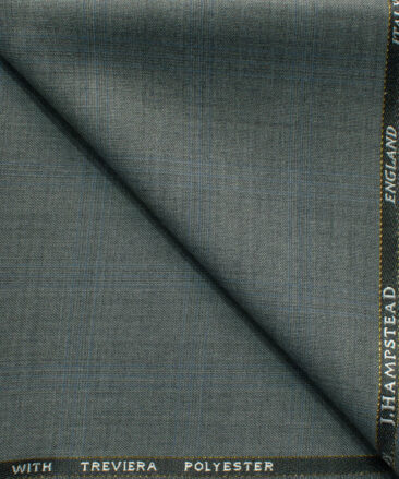 J.Hampstead Men's 45% Wool Checks Super 100's1.30 Meter Unstitched Trouser Fabric (Grey)