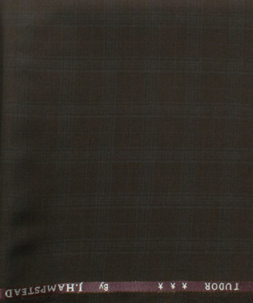 J.Hampstead Men's 45% Wool Checks Super 120's1.30 Meter Unstitched Trouser Fabric (Dark Brown)