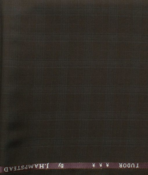 J.Hampstead Men's 45% Wool Checks Super 120's1.30 Meter Unstitched Trouser Fabric (Dark Brown)