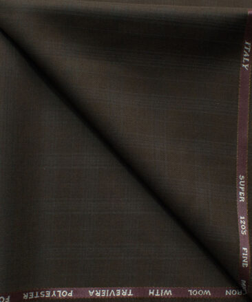 J.Hampstead Men's 45% Wool Checks Super 120's1.30 Meter Unstitched Trouser Fabric (Dark Brown)