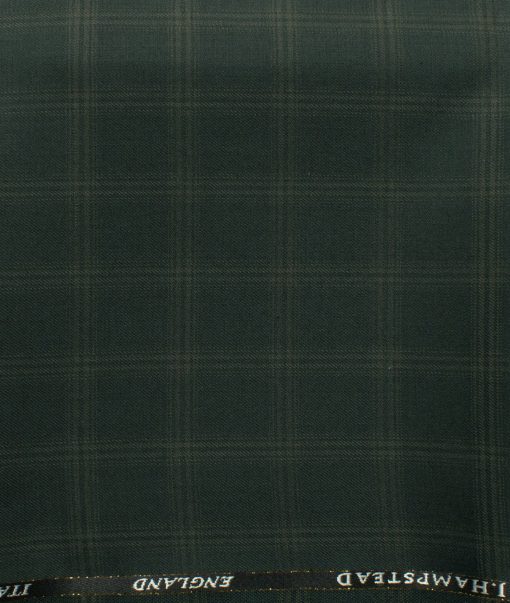 J.Hampstead Men's 45% Wool Checks Super 100's1.30 Meter Unstitched Trouser Fabric (Dark Green)