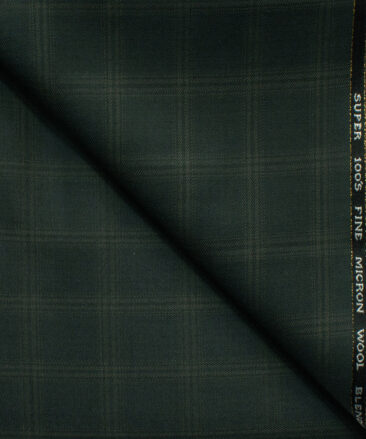 J.Hampstead Men's 45% Wool Checks Super 100's1.30 Meter Unstitched Trouser Fabric (Dark Green)