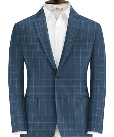 OCM Men's 55% Merino Wool Checks Medium 2 Meter Unstitched Tweed Jacketing & Blazer Fabric (Blue)