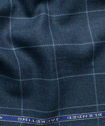 OCM Men's 55% Merino Wool Checks Medium 2 Meter Unstitched Tweed Jacketing & Blazer Fabric (Blue)