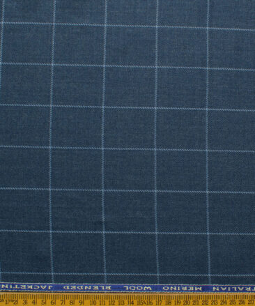 OCM Men's 55% Merino Wool Checks Medium 2 Meter Unstitched Tweed Jacketing & Blazer Fabric (Blue)