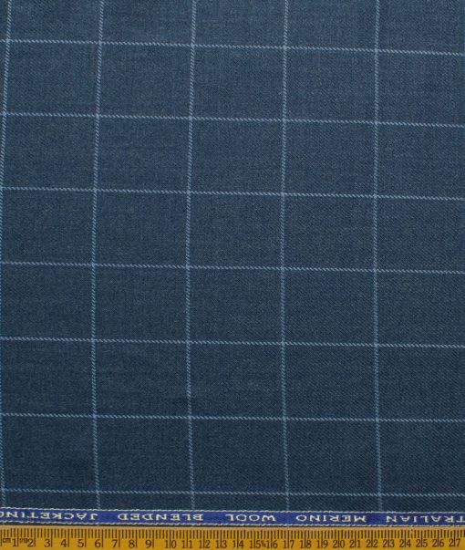 OCM Men's 55% Merino Wool Checks Medium 2 Meter Unstitched Tweed Jacketing & Blazer Fabric (Blue)