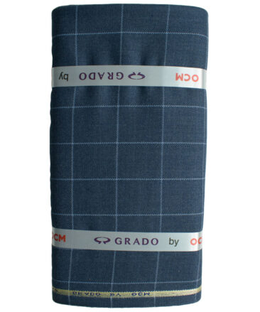 OCM Men's 55% Merino Wool Checks Medium 2 Meter Unstitched Tweed Jacketing & Blazer Fabric (Blue)