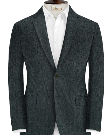 OCM Men's 100% Merino Wool Structured Medium 2 Meter Unstitched Tweed Jacketing & Blazer Fabric (Blackish Grey)