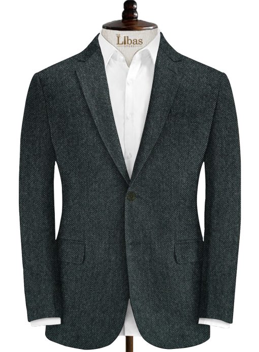 OCM Men's 100% Merino Wool Structured Medium 2 Meter Unstitched Tweed Jacketing & Blazer Fabric (Blackish Grey)