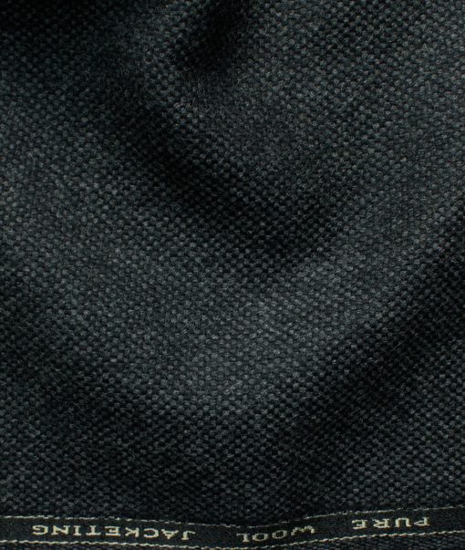 OCM Men's 100% Merino Wool Structured Medium 2 Meter Unstitched Tweed Jacketing & Blazer Fabric (Blackish Grey)