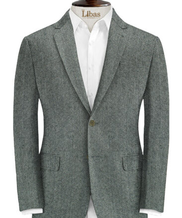 OCM Men's 100% Merino Wool Herringbone Thick  2 Meter Unstitched Tweed Jacketing & Blazer Fabric (Grey)