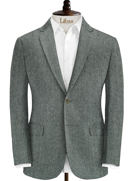 OCM Men's 100% Merino Wool Herringbone Thick  2 Meter Unstitched Tweed Jacketing & Blazer Fabric (Grey)