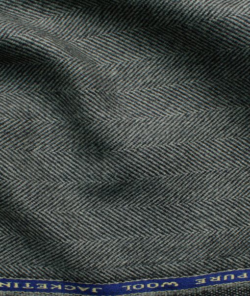 OCM Men's 100% Merino Wool Herringbone Thick  2 Meter Unstitched Tweed Jacketing & Blazer Fabric (Grey)