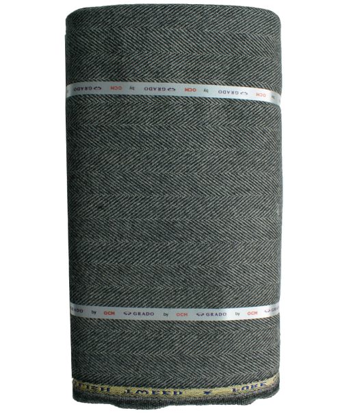 OCM Men's 100% Merino Wool Herringbone Thick  2 Meter Unstitched Tweed Jacketing & Blazer Fabric (Grey)