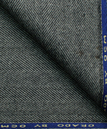 OCM Men's 100% Merino Wool Herringbone Thick  2 Meter Unstitched Tweed Jacketing & Blazer Fabric (Grey)