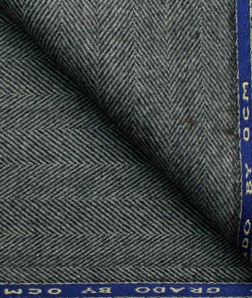 OCM Men's 100% Merino Wool Herringbone Thick  2 Meter Unstitched Tweed Jacketing & Blazer Fabric (Grey)