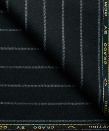 OCM Men's 70% Merino Wool Striped Fine 2 Meter Unstitched Tweed Jacketing & Blazer Fabric (Black)