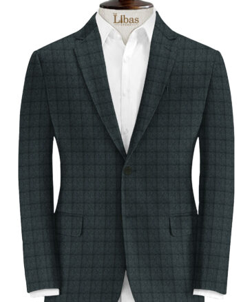 OCM Men's 70% Merino Wool Checks Fine 2 Meter Unstitched Tweed Jacketing & Blazer Fabric (Dark Grey)