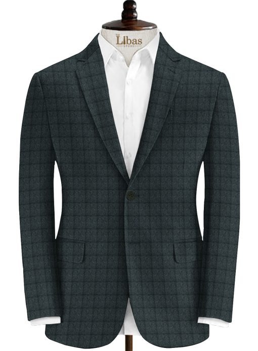 OCM Men's 70% Merino Wool Checks Fine 2 Meter Unstitched Tweed Jacketing & Blazer Fabric (Dark Grey)