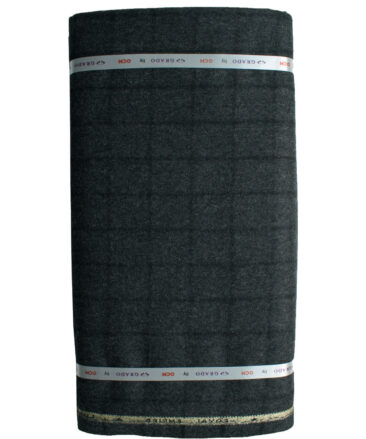 OCM Men's 70% Merino Wool Checks Fine 2 Meter Unstitched Tweed Jacketing & Blazer Fabric (Dark Grey)