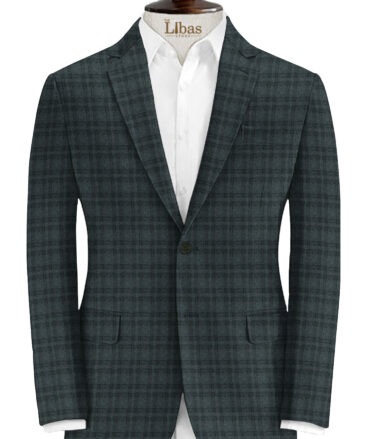 OCM Men's 100% Merino Wool Checks Fine 2 Meter Unstitched Tweed Jacketing & Blazer Fabric (Dark Grey)