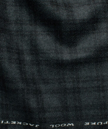 OCM Men's 100% Merino Wool Checks Fine 2 Meter Unstitched Tweed Jacketing & Blazer Fabric (Dark Grey)