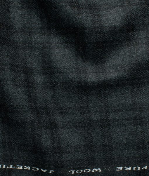 OCM Men's 100% Merino Wool Checks Fine 2 Meter Unstitched Tweed Jacketing & Blazer Fabric (Dark Grey)