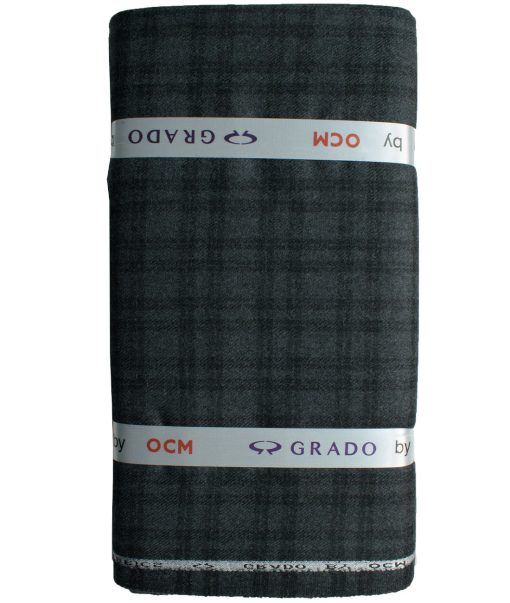 OCM Men's 100% Merino Wool Checks Fine 2 Meter Unstitched Tweed Jacketing & Blazer Fabric (Dark Grey)