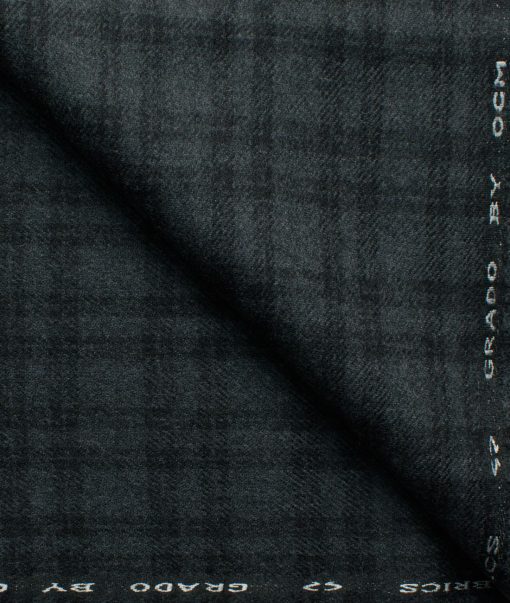 OCM Men's 100% Merino Wool Checks Fine 2 Meter Unstitched Tweed Jacketing & Blazer Fabric (Dark Grey)