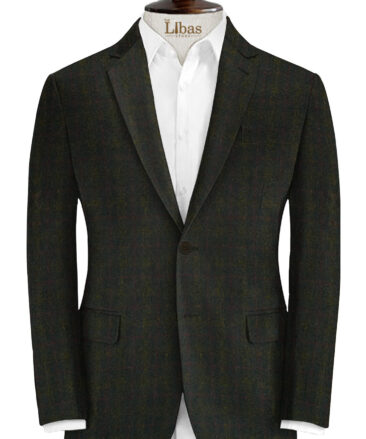 OCM Men's 100% Merino Wool Checks Fine 2 Meter Unstitched Tweed Jacketing & Blazer Fabric (Dark Greenish Brown)