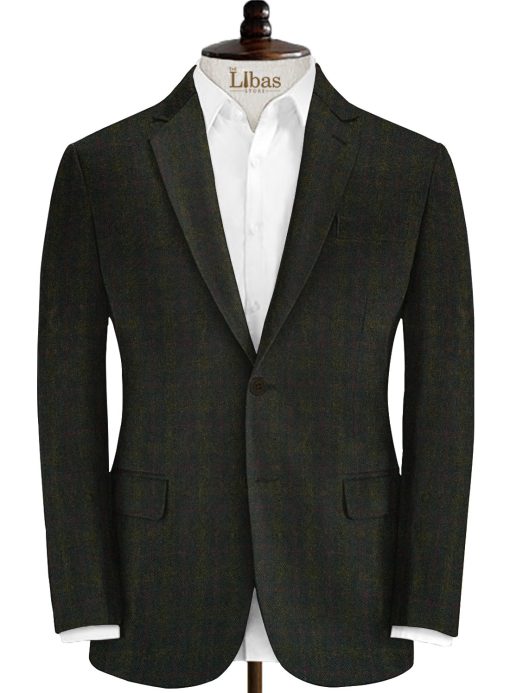 OCM Men's 100% Merino Wool Checks Fine 2 Meter Unstitched Tweed Jacketing & Blazer Fabric (Dark Greenish Brown)