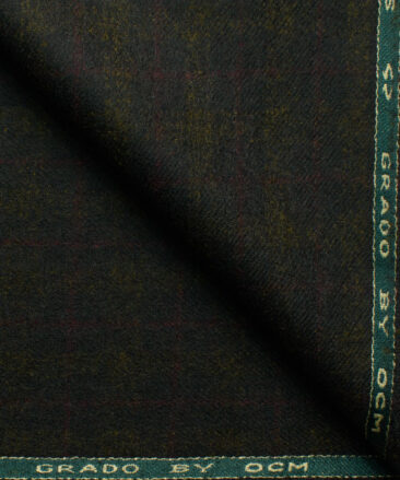 OCM Men's 100% Merino Wool Checks Fine 2 Meter Unstitched Tweed Jacketing & Blazer Fabric (Dark Greenish Brown)