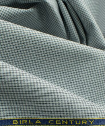 Birla Century Men's 100% Cotton Checks 2.25 Meter Unstitched Shirting Fabric (White & Black)