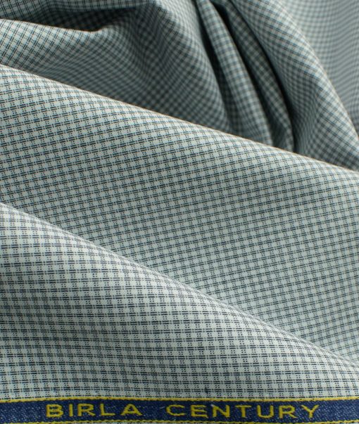 Birla Century Men's 100% Cotton Checks 2.25 Meter Unstitched Shirting Fabric (White & Black)