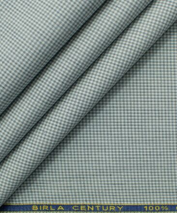 Birla Century Men's 100% Cotton Checks 2.25 Meter Unstitched Shirting Fabric (White & Black)