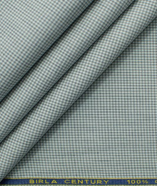 Birla Century Men's 100% Cotton Checks 2.25 Meter Unstitched Shirting Fabric (White & Black)