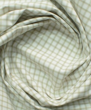 Birla Century Men's 100% Cotton Checks 2.25 Meter Unstitched Shirting Fabric (White & Brown)