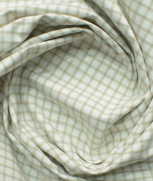 Birla Century Men's 100% Cotton Checks 2.25 Meter Unstitched Shirting Fabric (White & Brown)