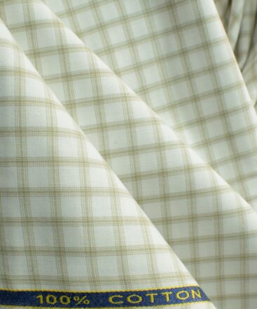 Birla Century Men's 100% Cotton Checks 2.25 Meter Unstitched Shirting Fabric (White & Brown)