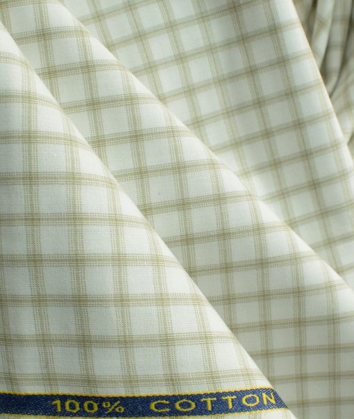 Birla Century Men's 100% Cotton Checks 2.25 Meter Unstitched Shirting Fabric (White & Brown)