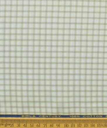 Birla Century Men's 100% Cotton Checks 2.25 Meter Unstitched Shirting Fabric (White & Brown)