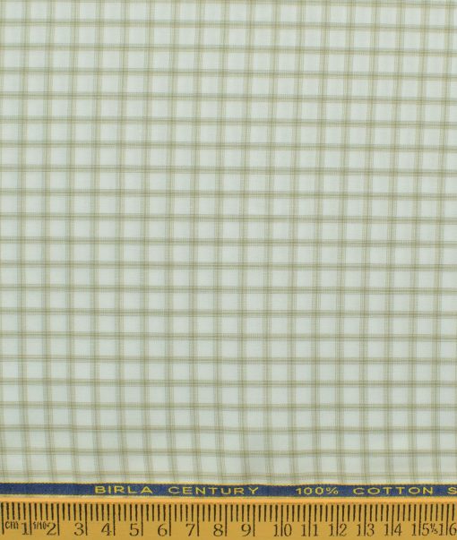 Birla Century Men's 100% Cotton Checks 2.25 Meter Unstitched Shirting Fabric (White & Brown)