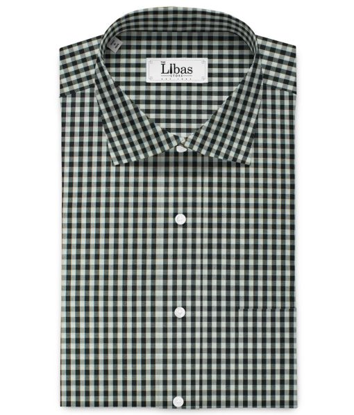 Burgoyne Men's Giza Cotton Checks 2.25 Meter Unstitched Shirting Fabric (White & Black)