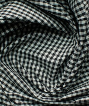 Burgoyne Men's Giza Cotton Checks 2.25 Meter Unstitched Shirting Fabric (White & Black)