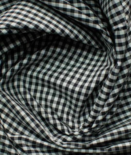 Burgoyne Men's Giza Cotton Checks 2.25 Meter Unstitched Shirting Fabric (White & Black)