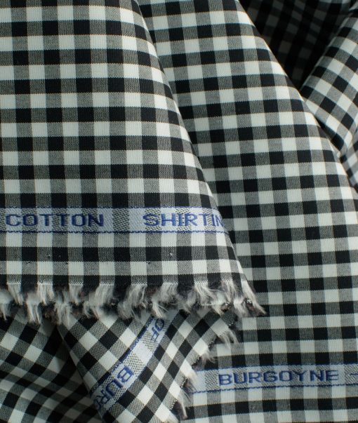 Burgoyne Men's Giza Cotton Checks 2.25 Meter Unstitched Shirting Fabric (White & Black)