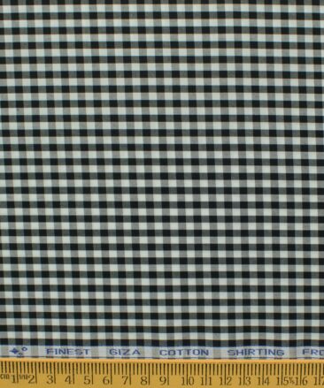 Burgoyne Men's Giza Cotton Checks 2.25 Meter Unstitched Shirting Fabric (White & Black)