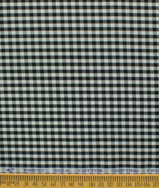 Burgoyne Men's Giza Cotton Checks 2.25 Meter Unstitched Shirting Fabric (White & Black)